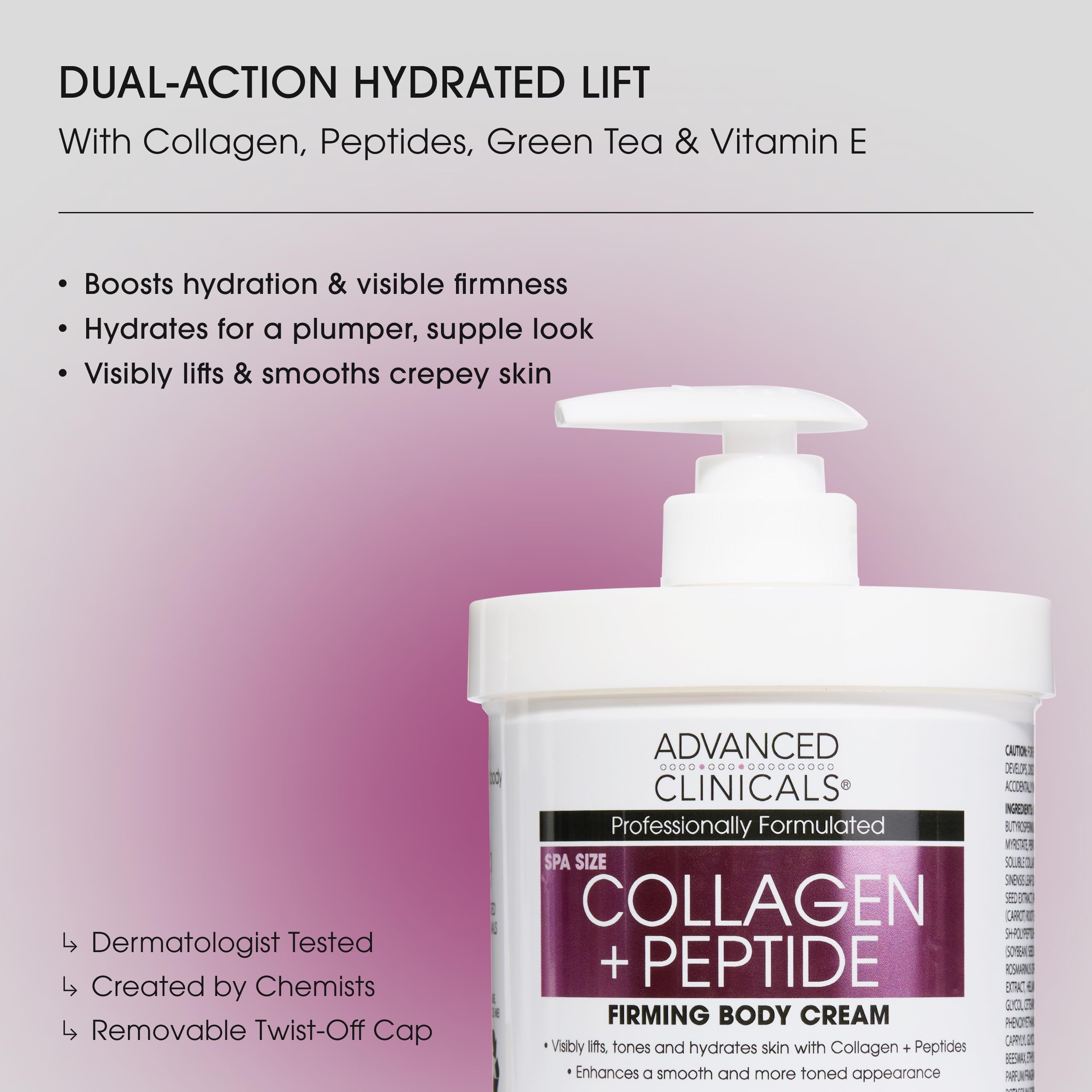 Advanced Clinicals Collagen Peptides Body Lotion & Face Moisturizer – Hydration for Crepey Skin | 16 oz