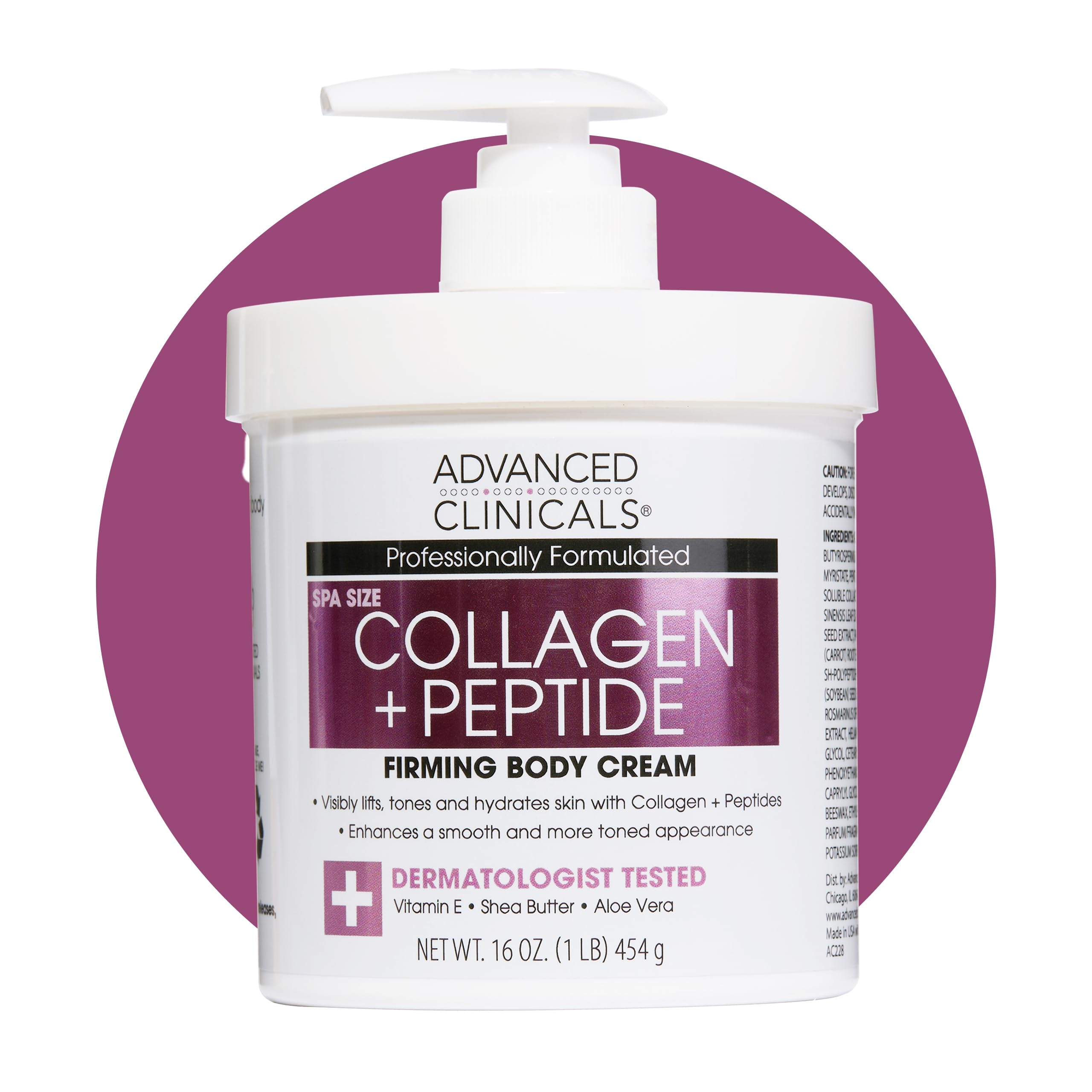 Advanced Clinicals Collagen Peptides Body Lotion & Face Moisturizer – Hydration for Crepey Skin | 16 oz