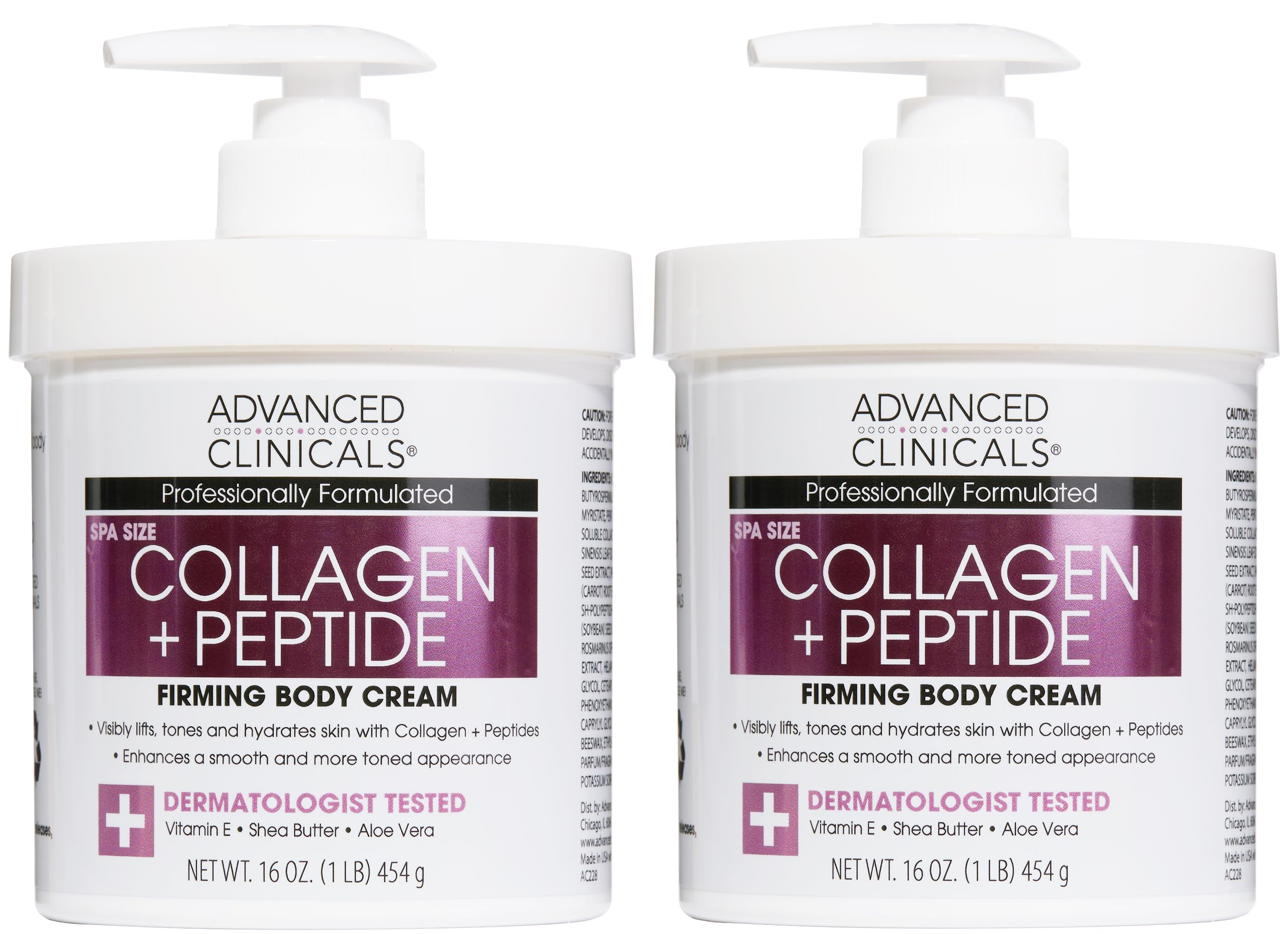 Advanced Clinicals Collagen Peptides Body Lotion & Face Moisturizer – 2-Pack