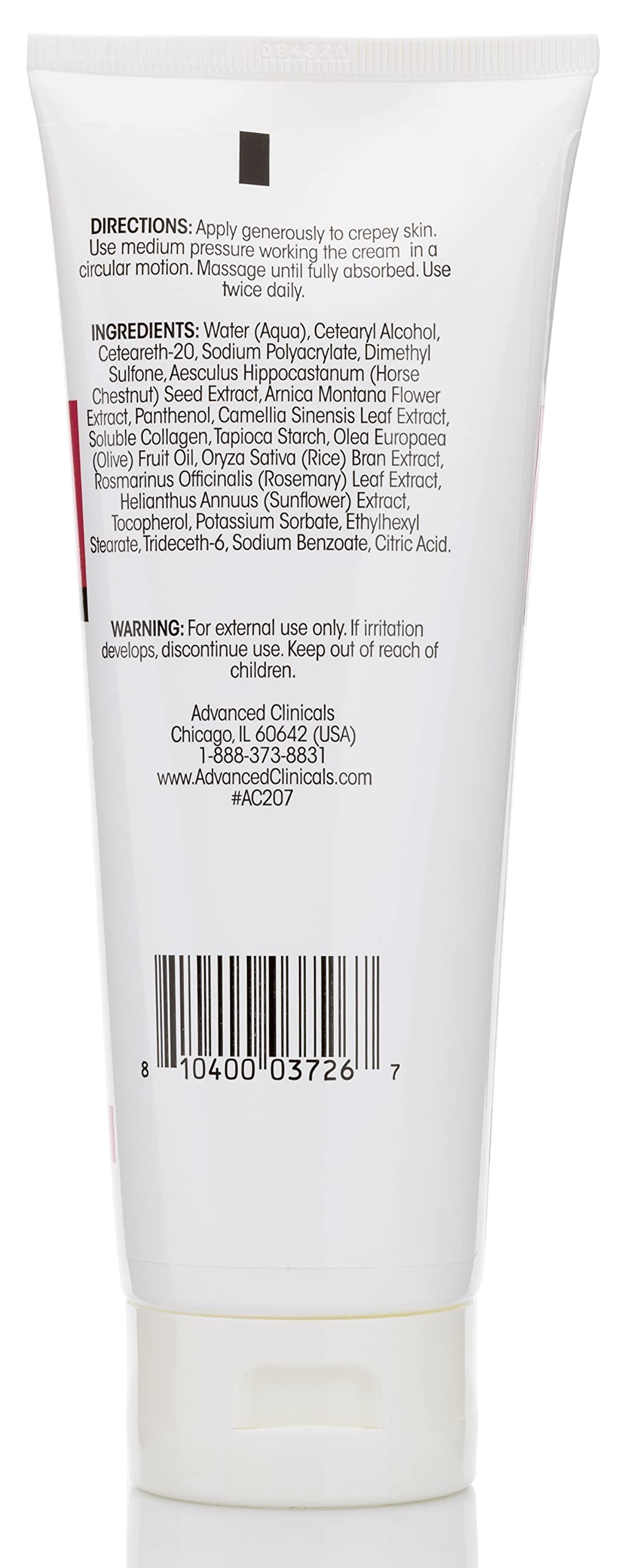 Advanced Clinicals Crepey Skin Treatment Body Lotion — Fragrance-Free Collagen Cream with Vitamin E, Arnica & Horse Chestnut, 8 oz