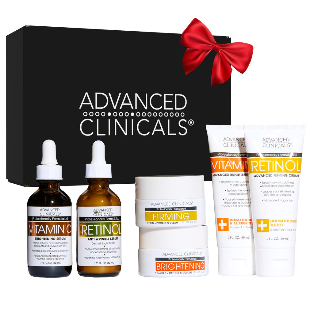 Advanced Clinicals Day-To-Night 6-Piece Skin Care Gift Box | Vitamin C Serum, Retinol Serums, Eye Creams & Travel Body Cream