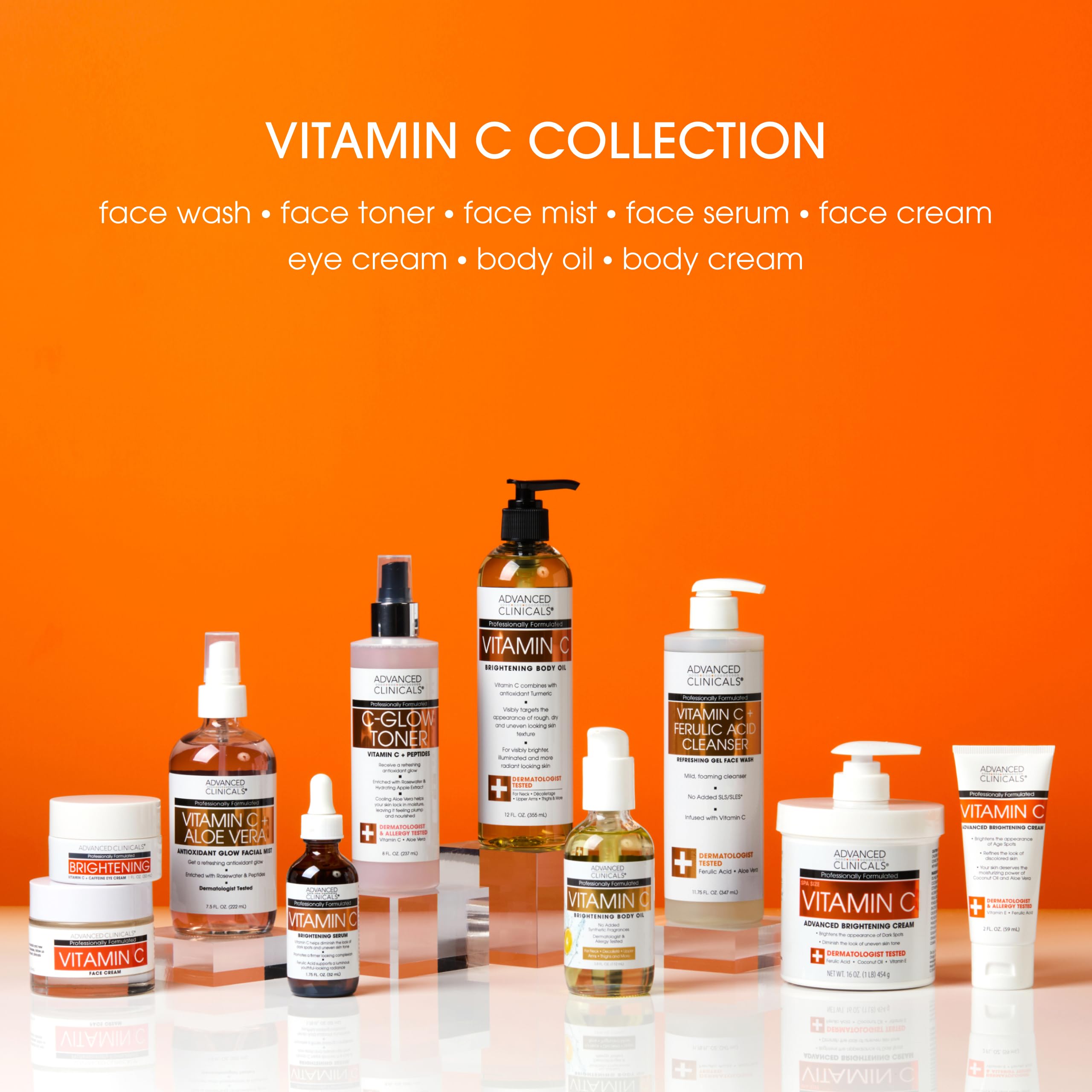Advanced Clinicals Vitamin C Toner with Ferulic Acid & Rosewater – Antioxidant Facial Mist