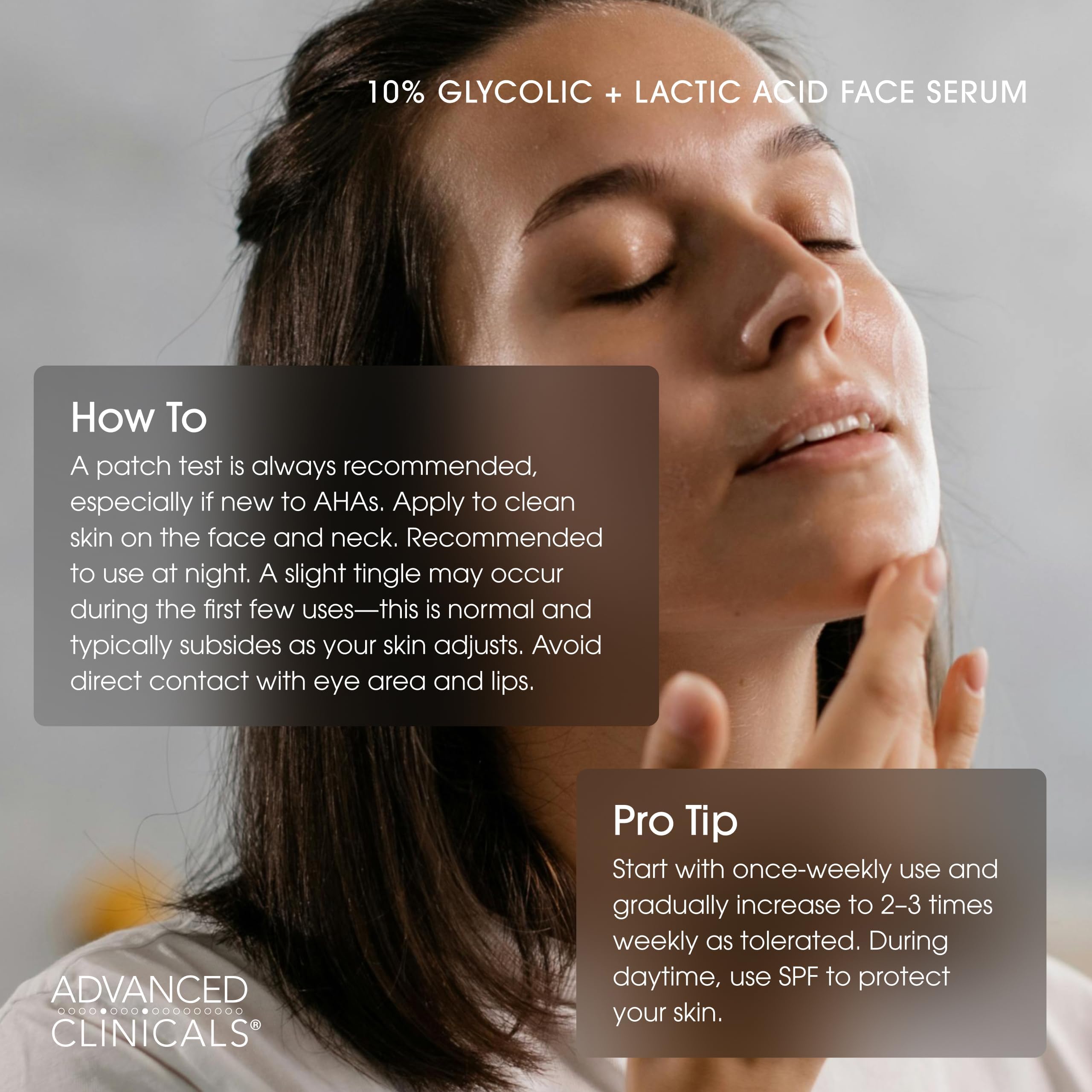 Advanced Clinicals 10% Glycolic + Lactic Acid Serum for Face — AHA + Salicylic Exfoliant, 1.75 oz