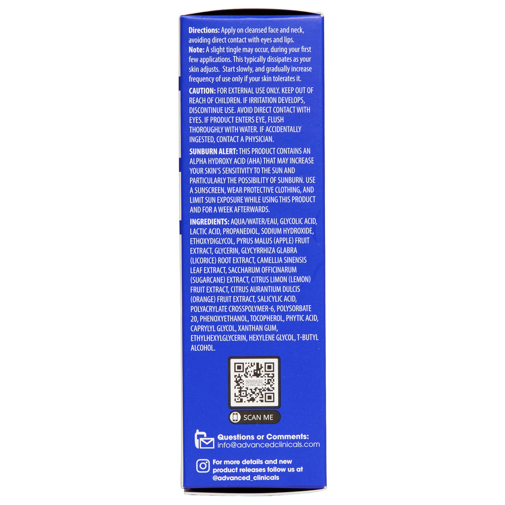 Advanced Clinicals 10% Glycolic + Lactic Acid Serum for Face — AHA + Salicylic Exfoliant, 1.75 oz