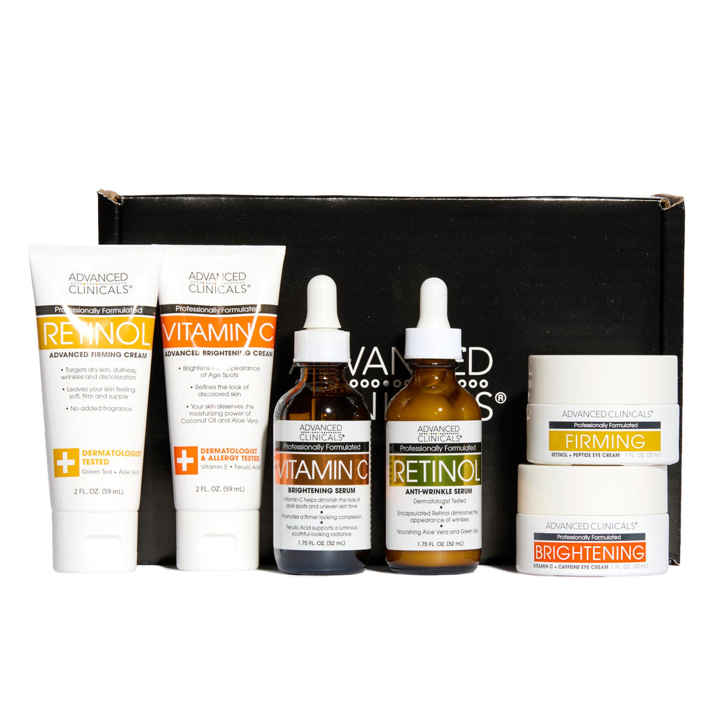 Advanced Clinicals Day-To-Night 6-Piece Skin Care Gift Box | Vitamin C Serum, Retinol Serums, Eye Creams & Travel Body Cream
