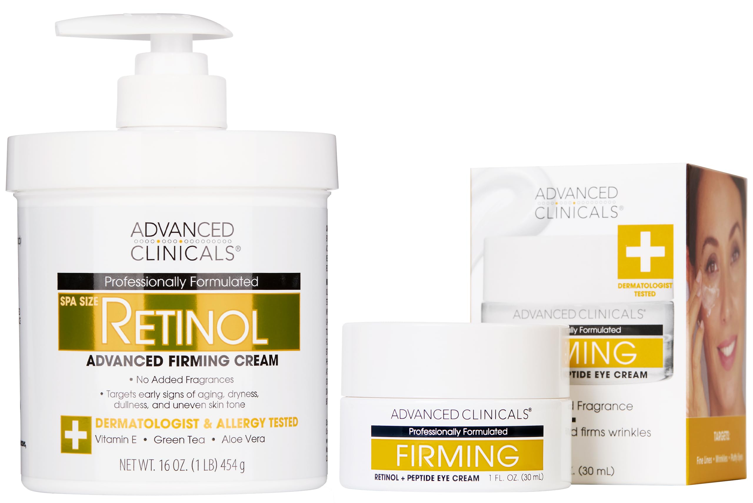 Advanced Clinicals Retinol Eye Cream + Retinol Body Lotion Set – Fragrance Free 2pc