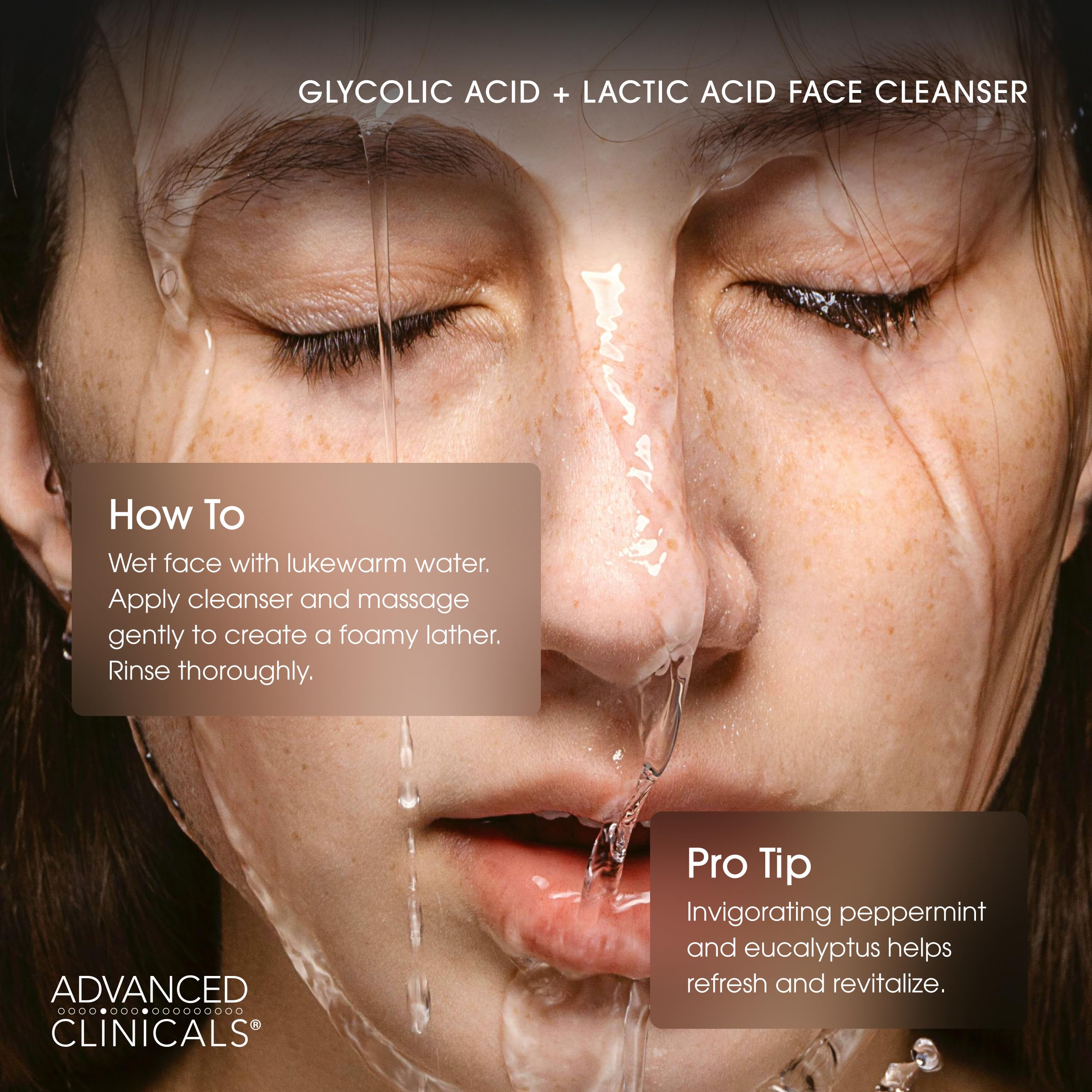 Advanced Clinicals Glycolic & Lactic Acid Exfoliating Face Wash – Gentle Daily Cleanser for Smooth, Radiant Skin | 11.75 fl oz