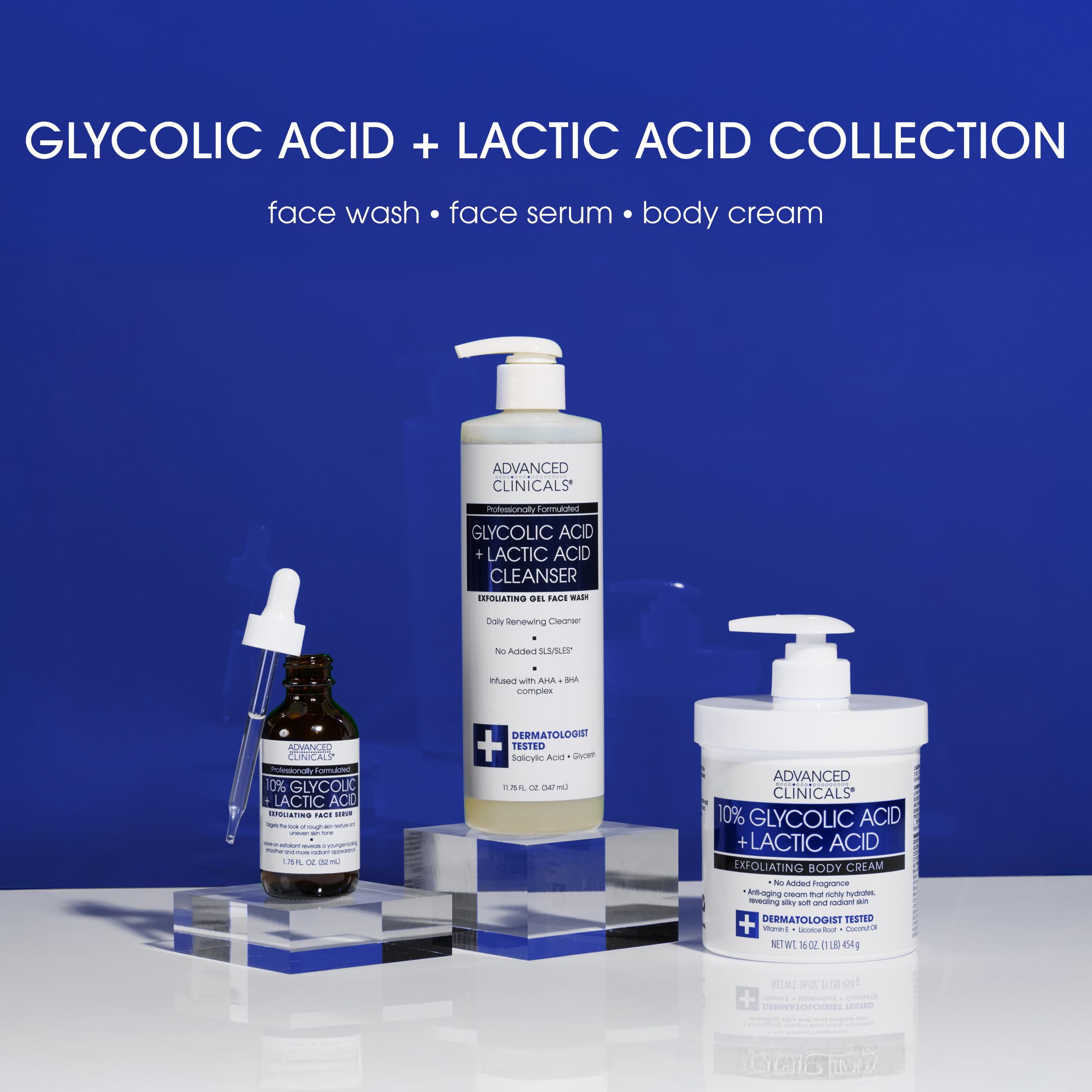 Advanced Clinicals Glycolic & Lactic Acid Exfoliating Face Wash – Gentle Daily Cleanser for Smooth, Radiant Skin | 11.75 fl oz