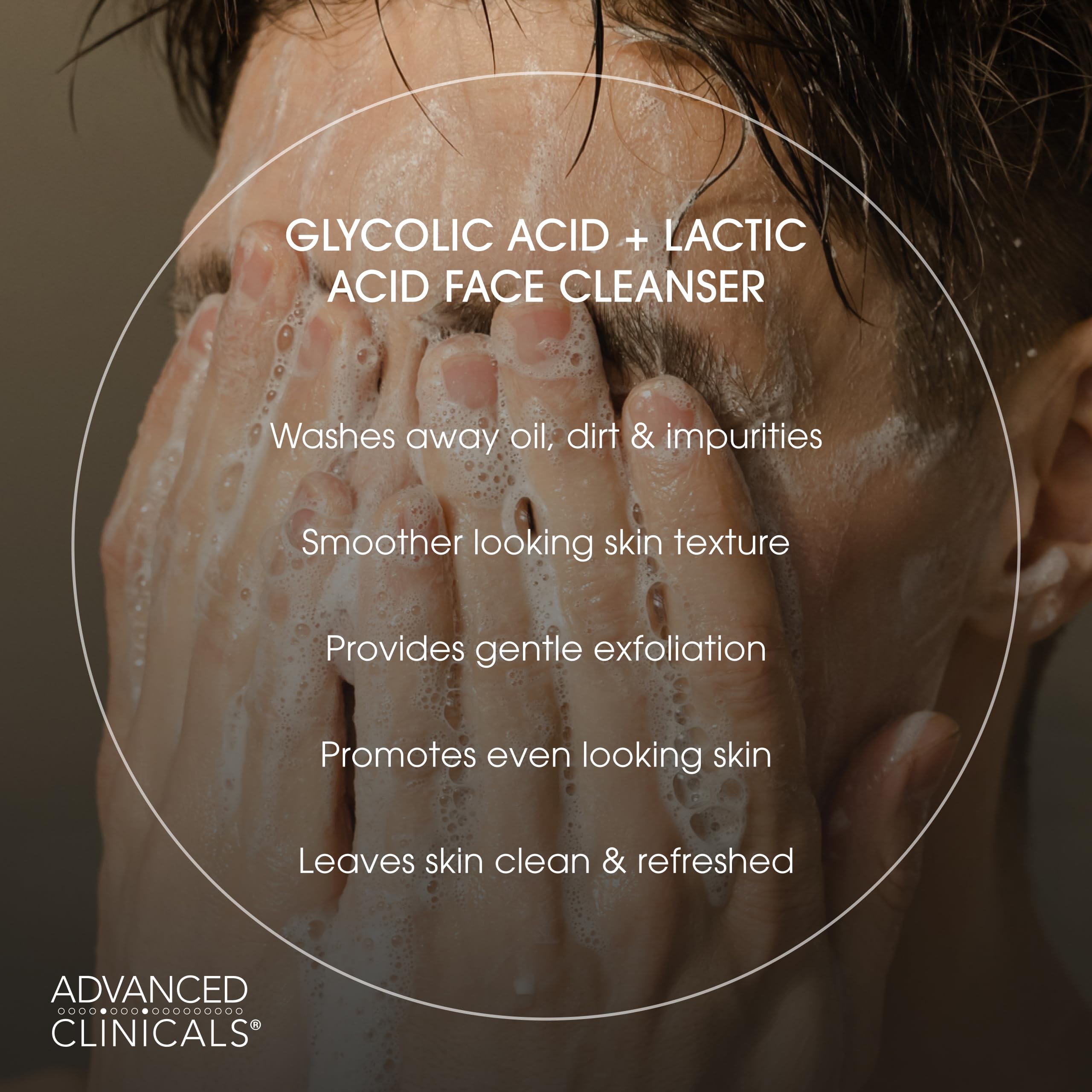 Advanced Clinicals Glycolic & Lactic Acid Exfoliating Face Wash – Gentle Daily Cleanser for Smooth, Radiant Skin | 11.75 fl oz