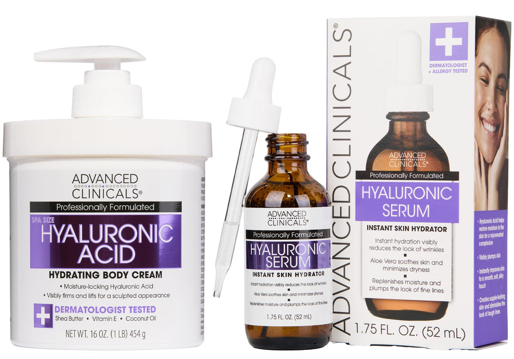 Advanced Clinicals Hyaluronic Acid Moisturizer Set – Serum + Body Cream for Hydration, Plump Skin | 2PC Bundle