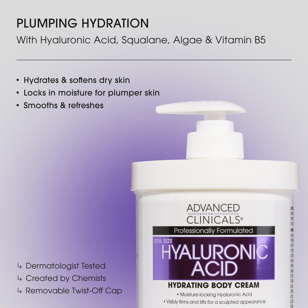 Advanced Clinicals Hyaluronic Acid Moisturizer Set – Serum + Body Cream for Hydration, Plump Skin | 2PC Bundle