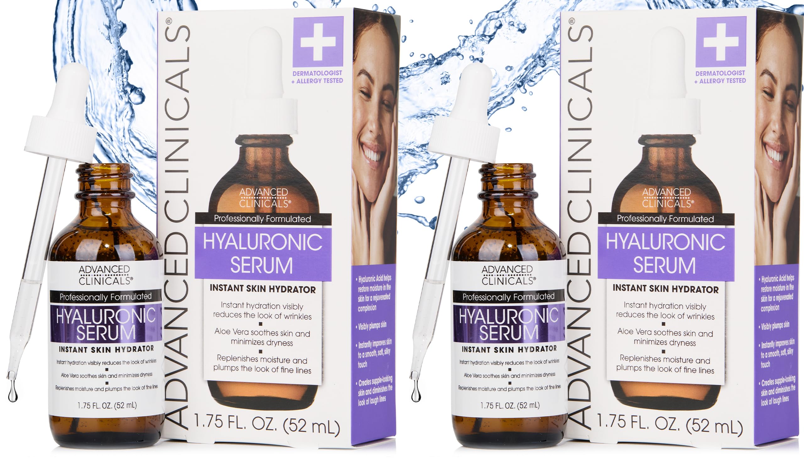 Advanced Clinicals Hyaluronic Acid Serum for Face | Hydrating Serum 2-Pack
