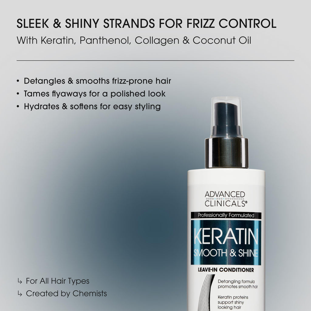 Advanced Clinicals Keratin Detangler Spray – Detangle, Shine & Strengthen Hair (8 oz)
