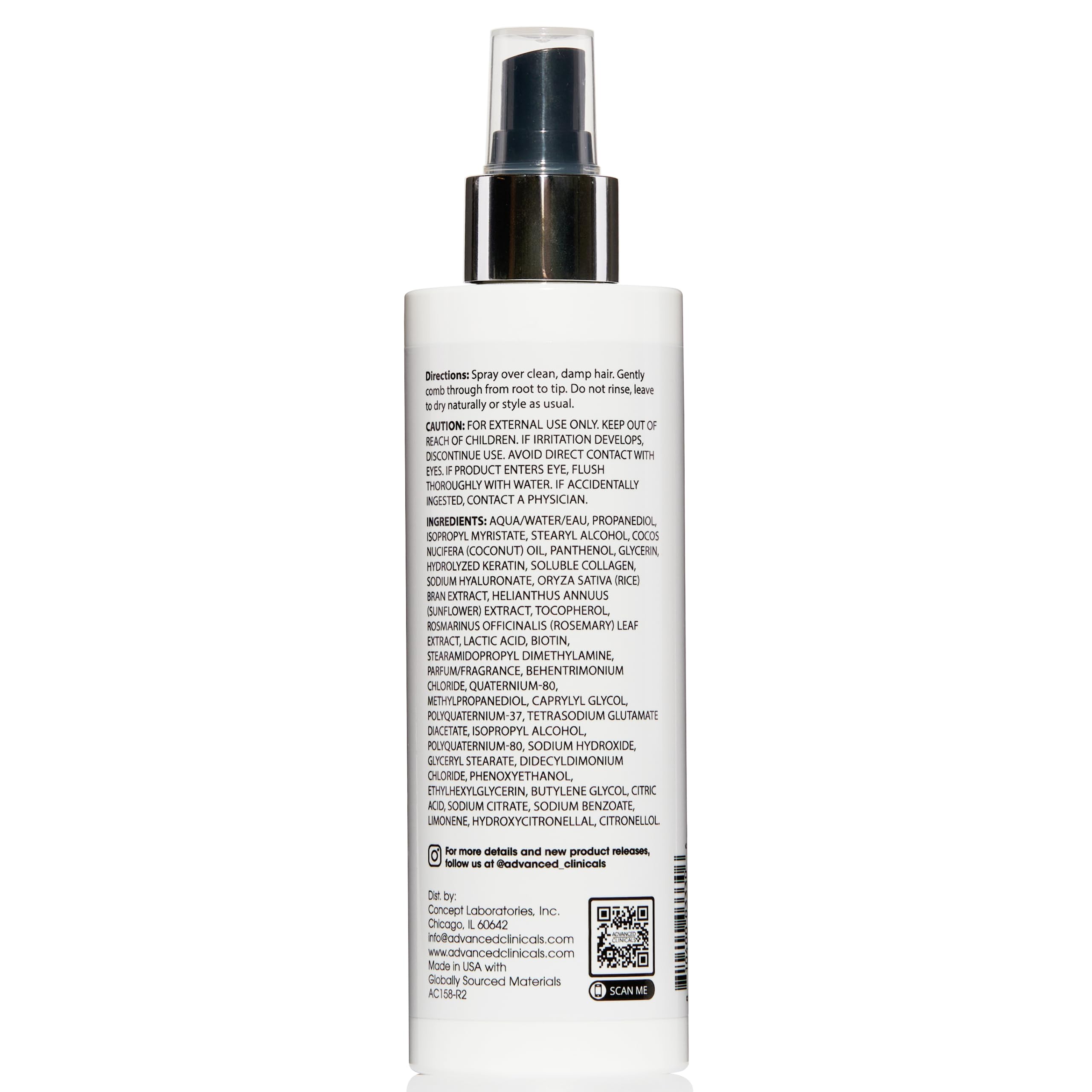 Advanced Clinicals Keratin Detangler Spray – Detangle, Shine & Strengthen Hair (8 oz)