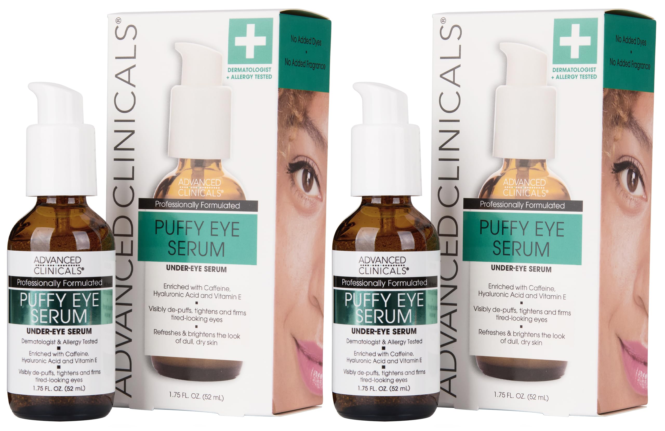 Advanced Clinicals Puffy Eye Serum – Vitamin C + Caffeine, Depuff & Brighten, 2-Pack