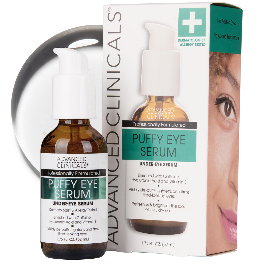 Advanced Clinicals Puffy Eye Serum | Vitamin C + Caffeine for Depuffing, Brightening & Toned-Looking Under-Eyes | 1.75 fl oz