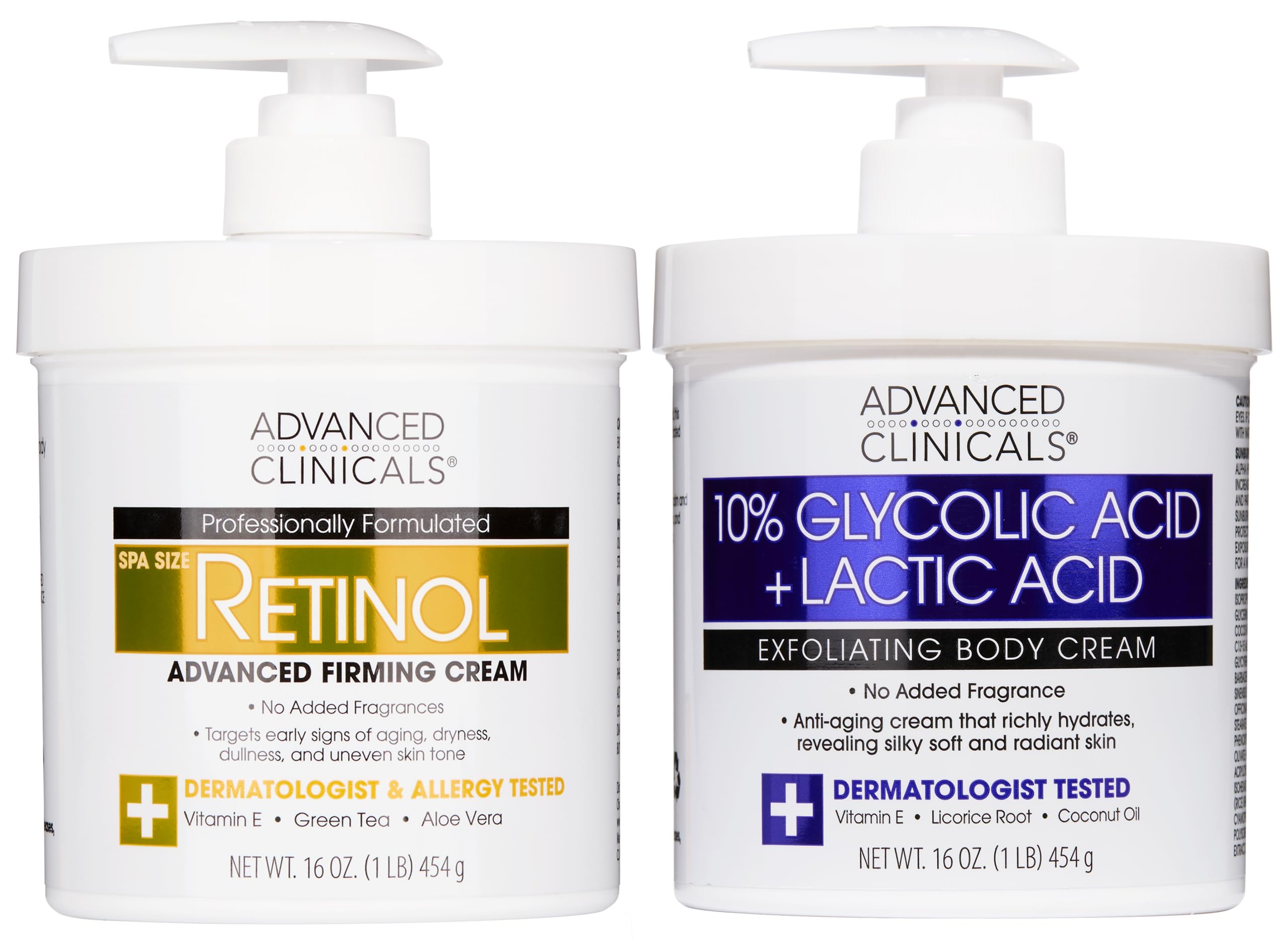 Advanced Clinicals Retinol Body Cream + 10% Glycolic-Lactic Lotion Set