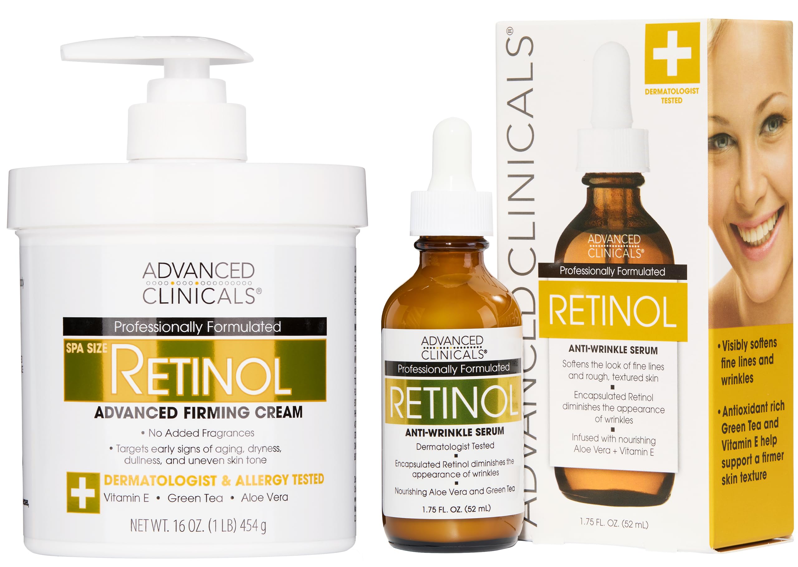 Advanced Clinicals Retinol Body Lotion + Retinol Serum 2-Piece Set for Women & Men | Visibly Smooths Fine Lines