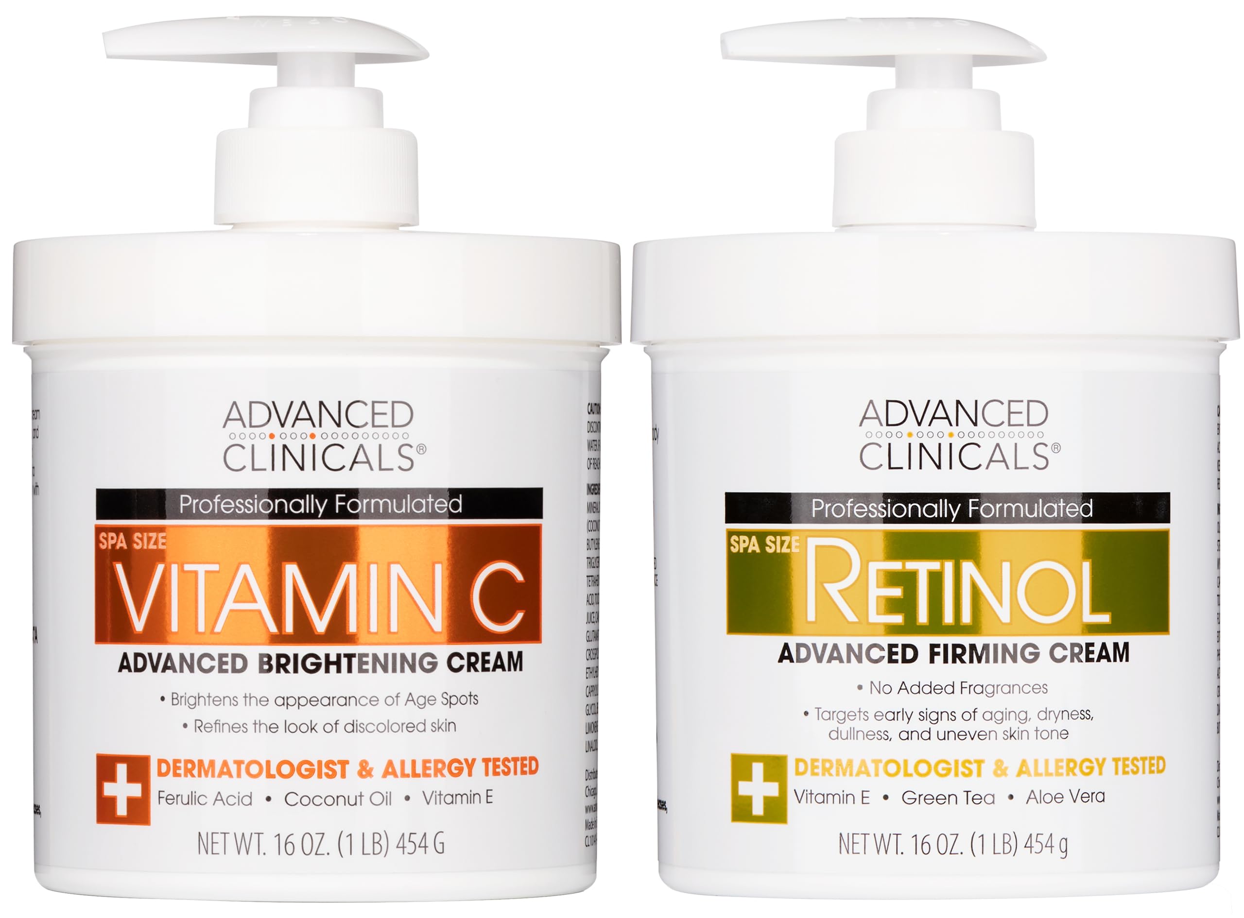 Advanced Clinicals Retinol Body Cream + Vitamin C Body Lotion 2pc Set – Firm, Brighten, Hydrate