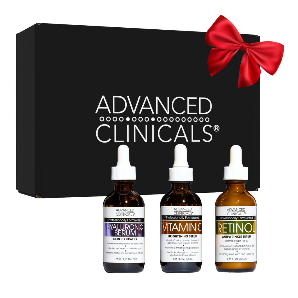 Advanced Clinicals 3 Pack Face Serum Essentials Set | Vitamin C Brightening, Retinol Firming, Hyaluronic Hydration