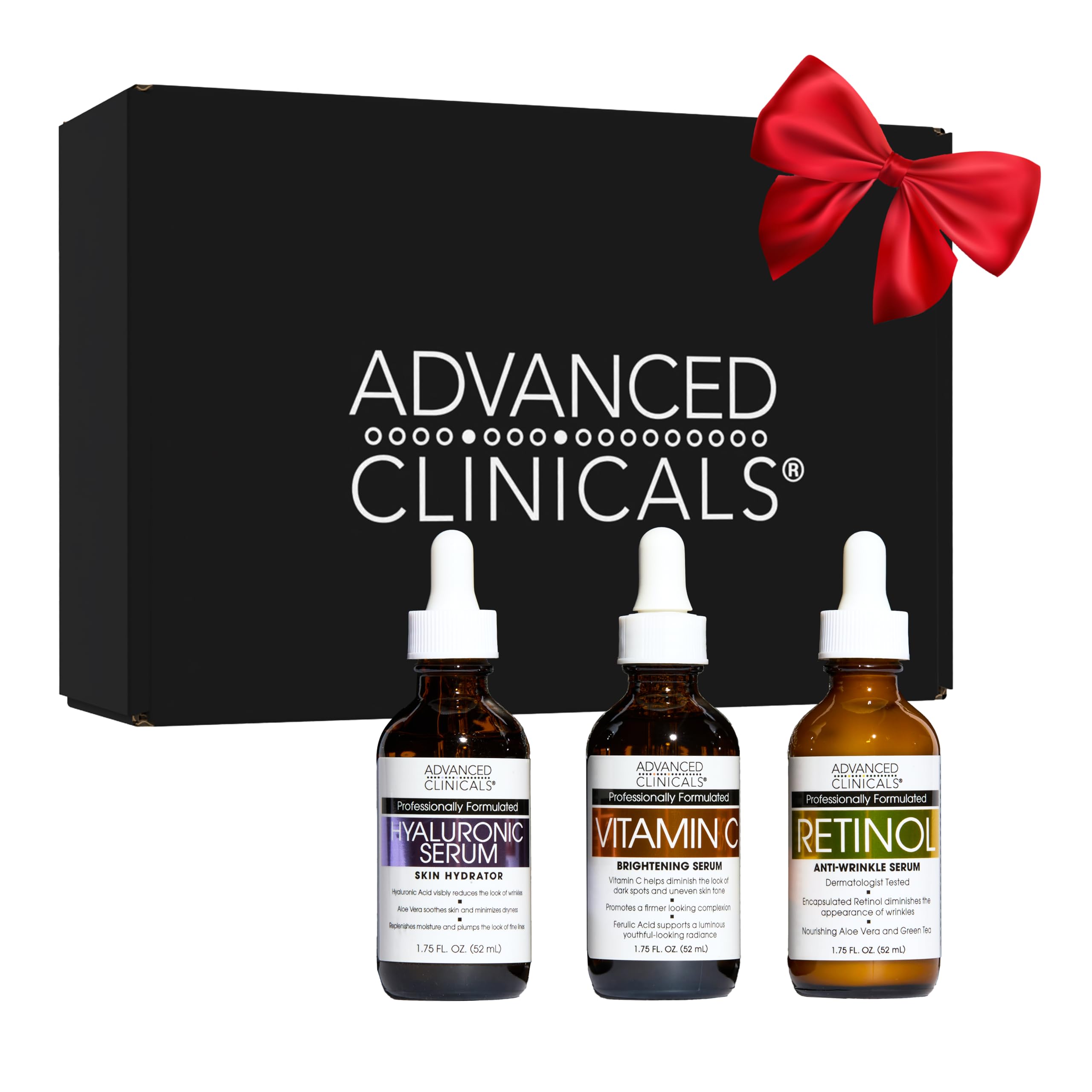 Advanced Clinicals 3 Pack Face Serum Essentials Set | Vitamin C Brightening, Retinol Firming, Hyaluronic Hydration