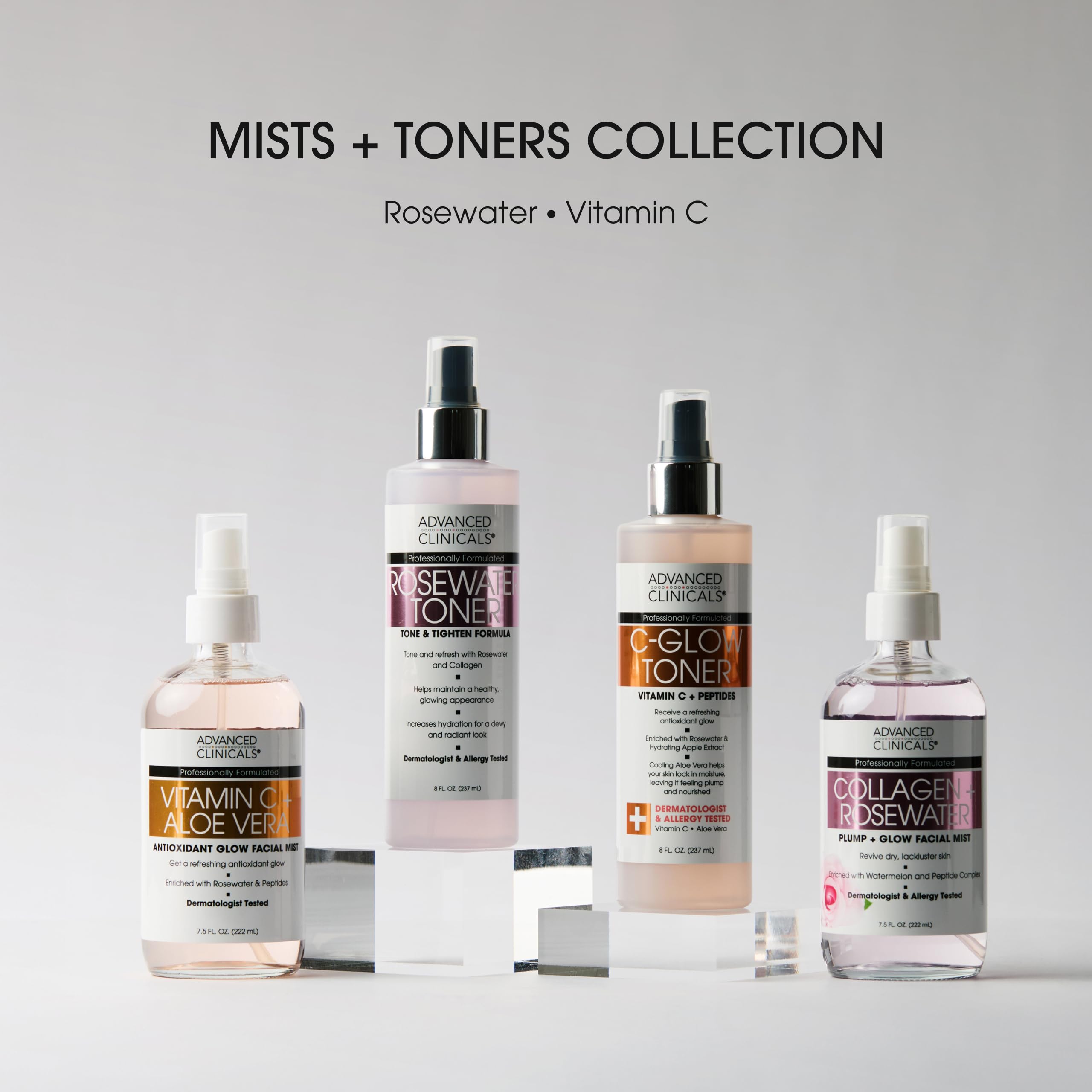 Advanced Clinicals Collagen + Rosewater Face Mist Toner – Alcohol-Free & Hydrating