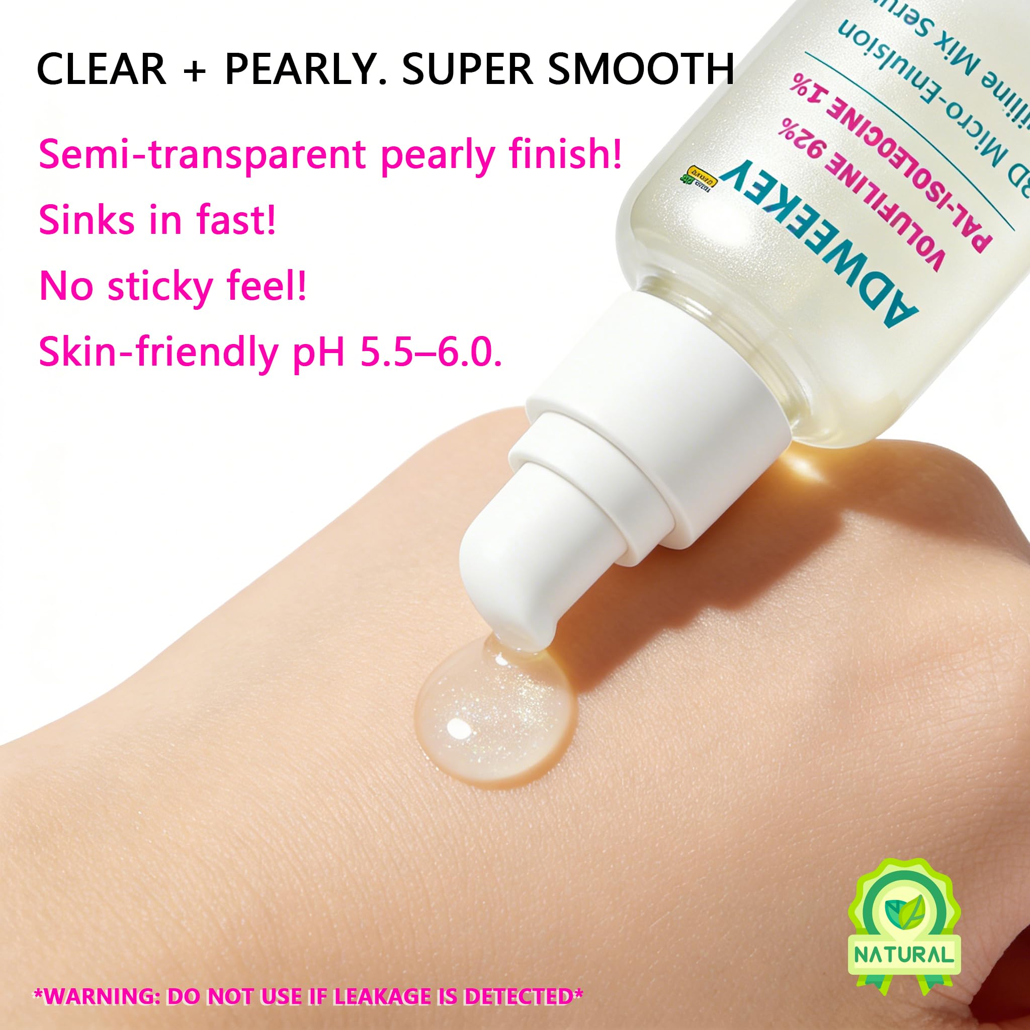 ADWEEKEY Volufiline 92% Serum with Beta-Glucan | PlumpKey 3D Micro-Emulsion, Pal-Isoleucine 1% | 1 oz / 30 mL Airless Pump