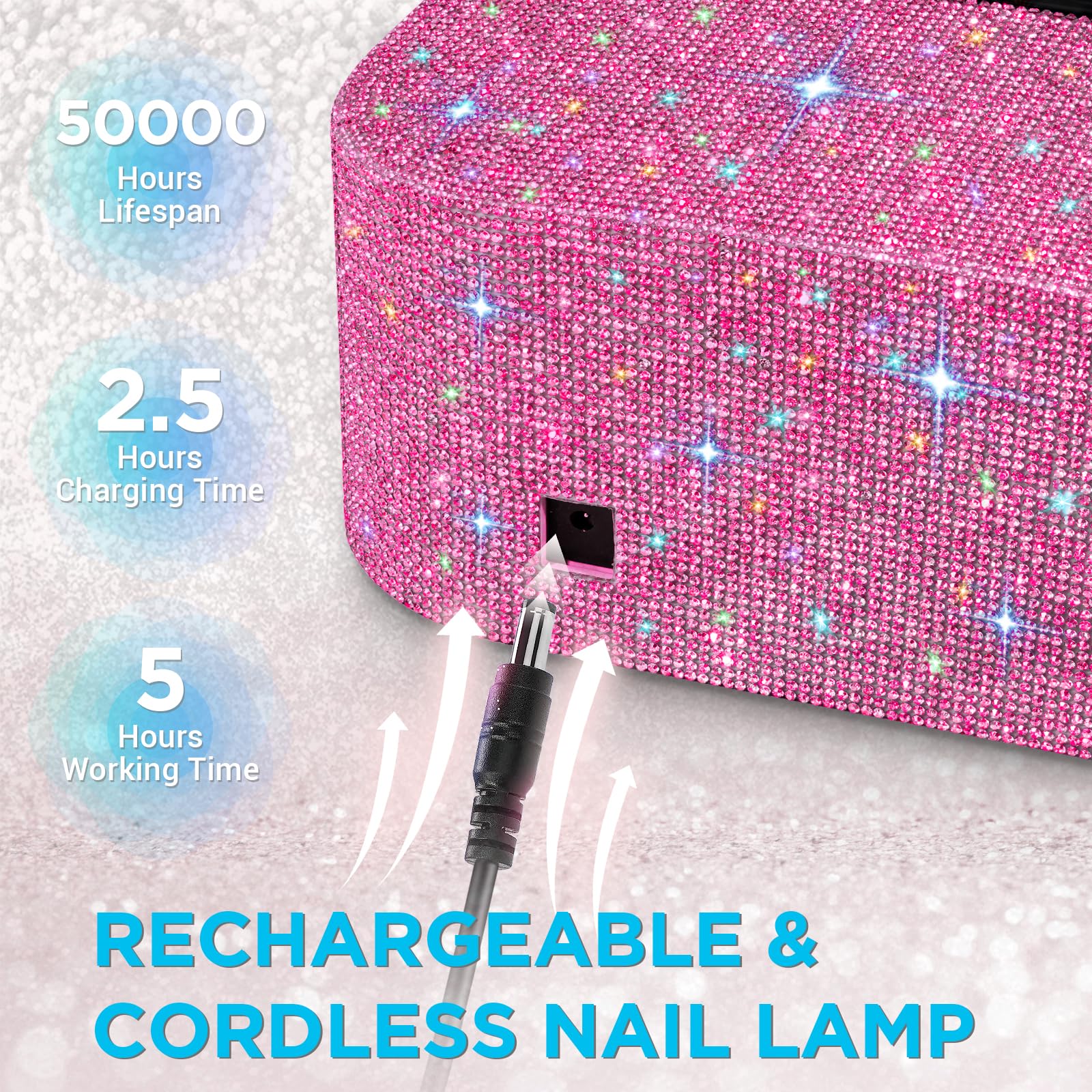 Aedavey Cordless UV Nail Lamp – Rechargeable, 4 Timer Modes, Sparkling Rhinestones