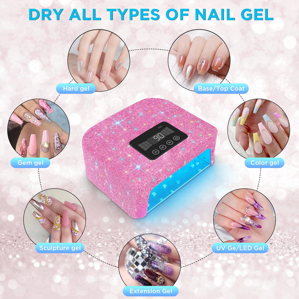Aedavey Cordless UV Nail Lamp – Rechargeable, 4 Timer Modes, Sparkling Rhinestones