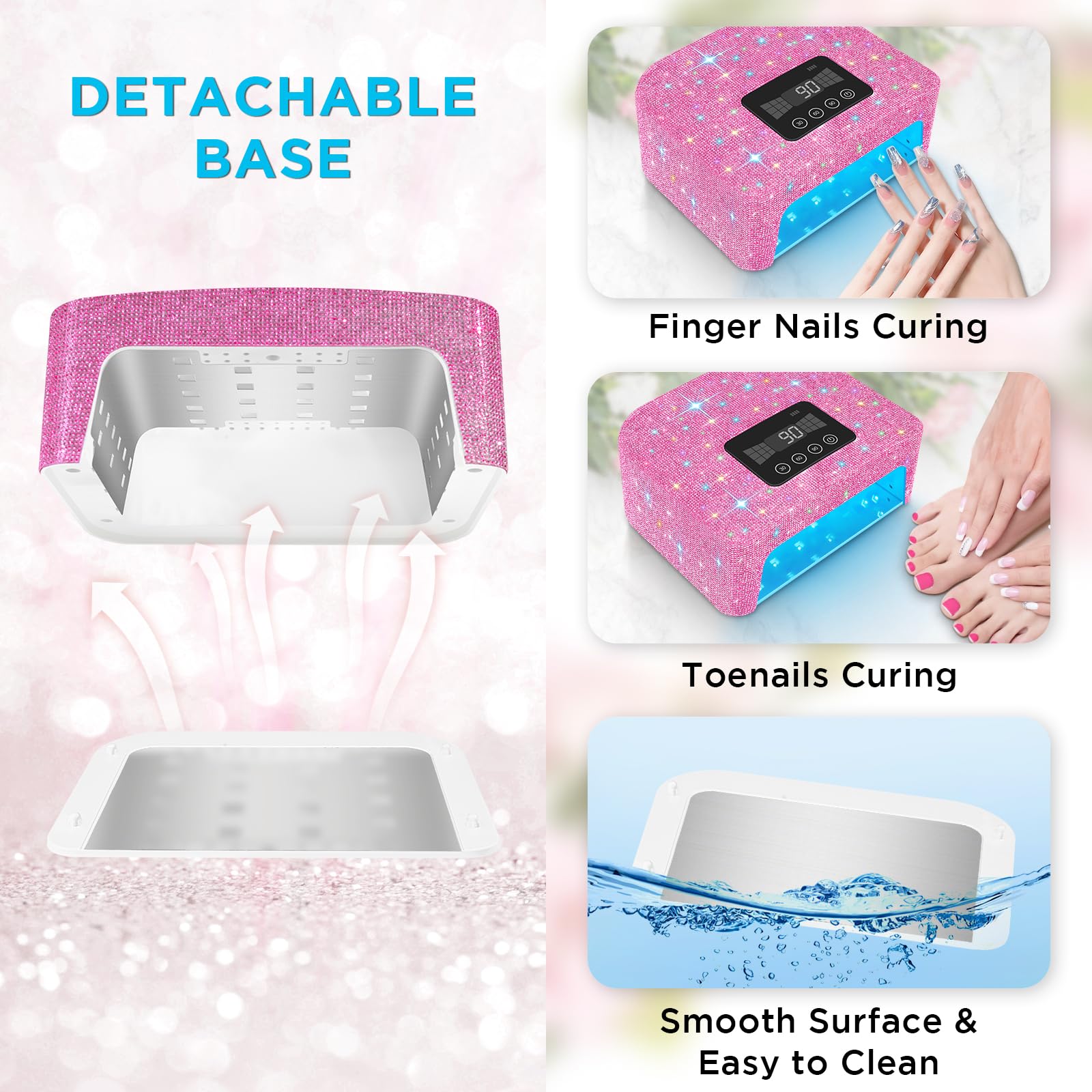 Aedavey Cordless UV Nail Lamp – Rechargeable, 4 Timer Modes, Sparkling Rhinestones