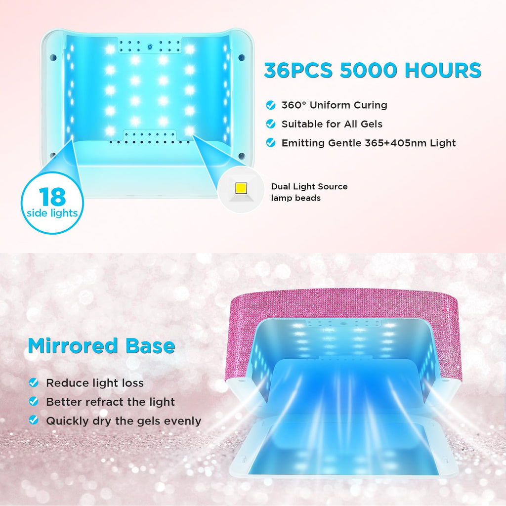 Aedavey Cordless UV Nail Lamp – Rechargeable, 4 Timer Modes, Sparkling Rhinestones