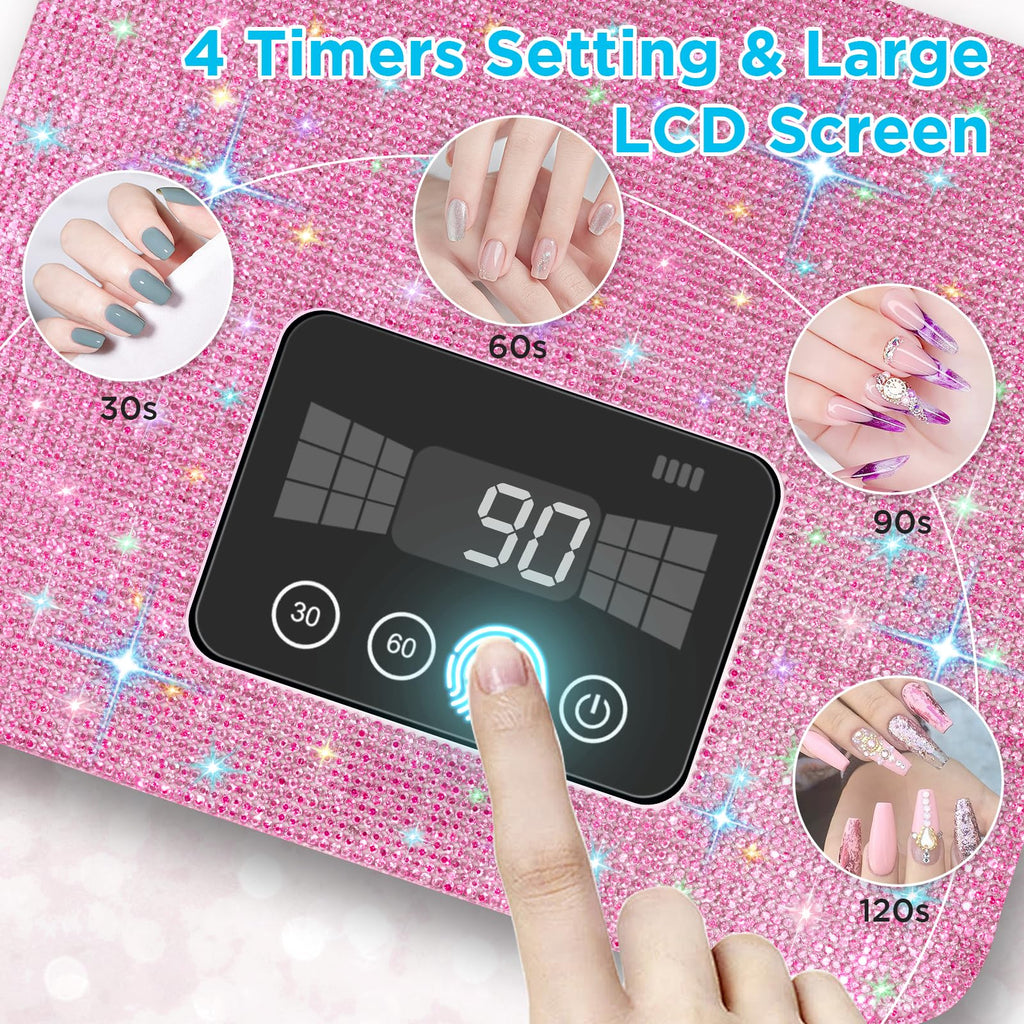 Aedavey Cordless UV Nail Lamp – Rechargeable, 4 Timer Modes, Sparkling Rhinestones