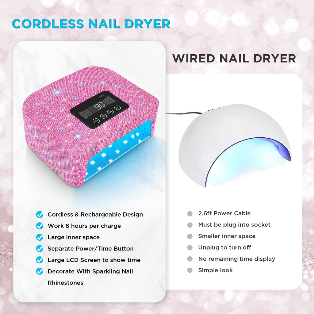 Aedavey Cordless UV Nail Lamp – Rechargeable, 4 Timer Modes, Sparkling Rhinestones