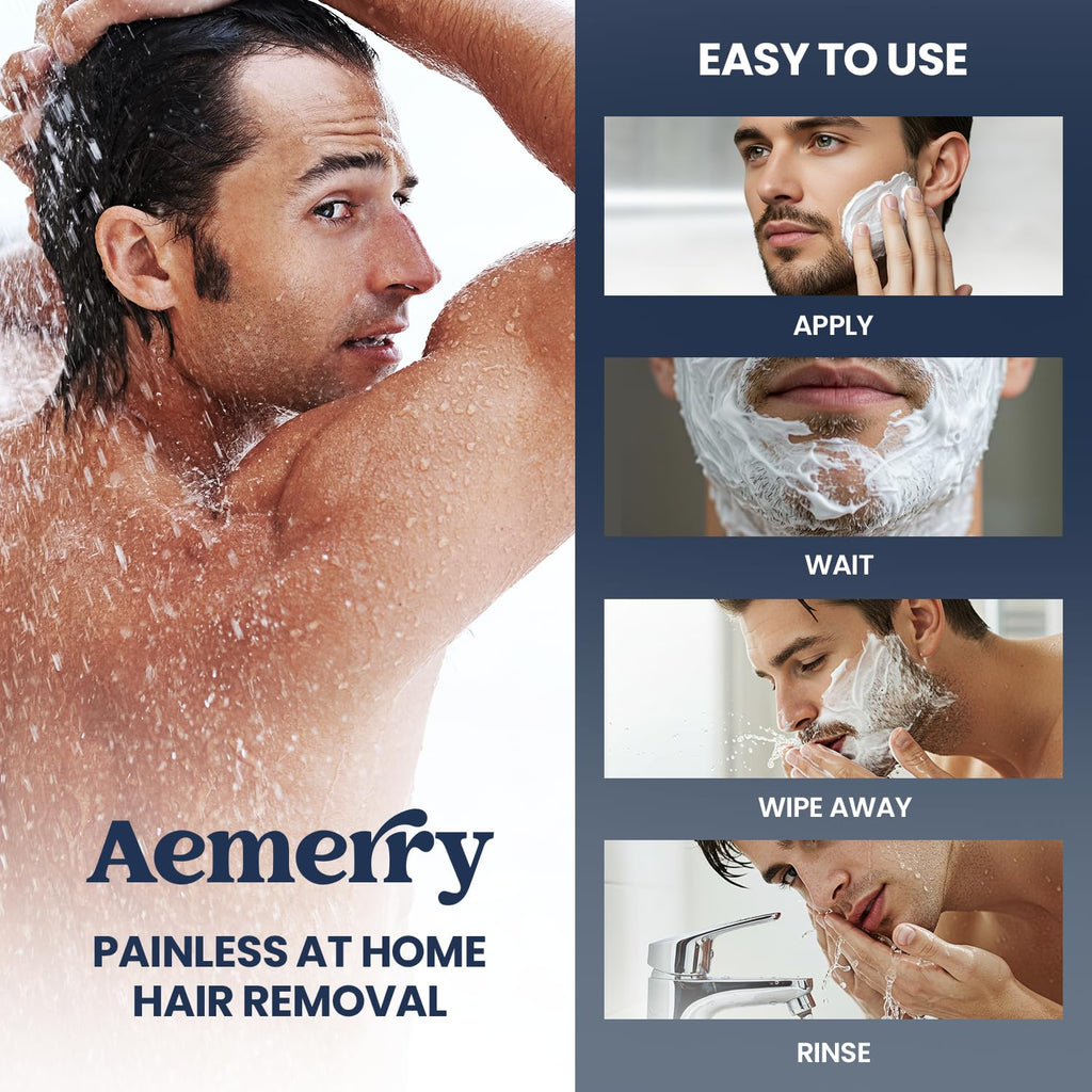 Aemerry Hair Removal Cream for Men — Painless Manscaping, Aloe Vera & Vitamin E | 4.2 oz