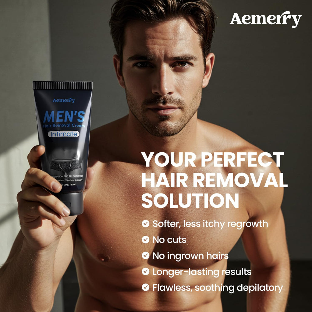 Aemerry Hair Removal Cream for Men — Painless Manscaping, Aloe Vera & Vitamin E | 4.2 oz