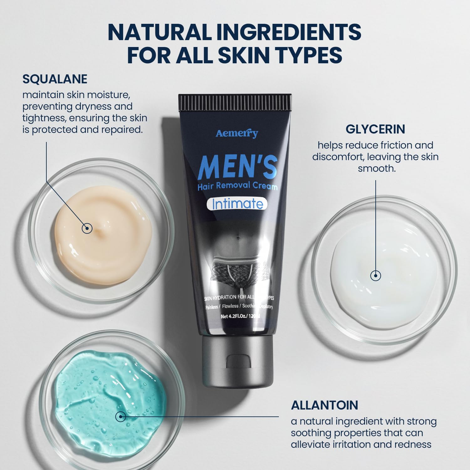 Aemerry Hair Removal Cream for Men — Painless Manscaping, Aloe Vera & Vitamin E | 4.2 oz
