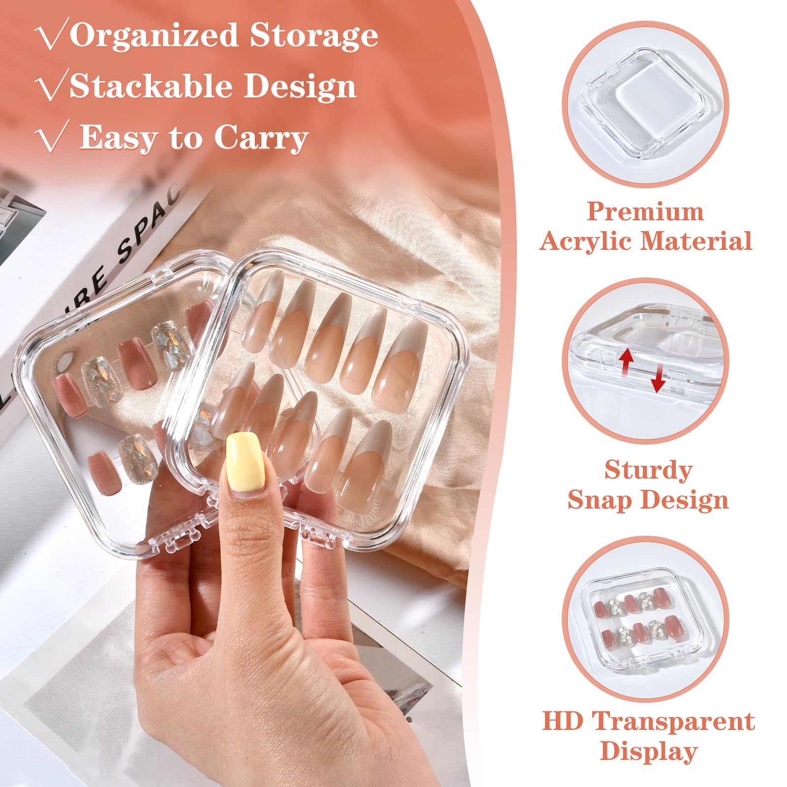 Aemygo 48-Set Press On Nail Storage Box – Clear Acrylic Display Case with Snap Closure