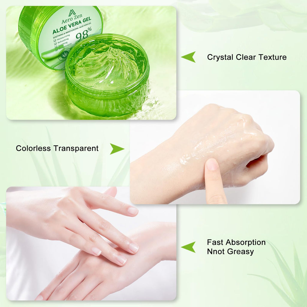 Aero Zen 3-Pack Pure Aloe Vera Gel – 98% Aloe for Face, Body & Hair (30oz)