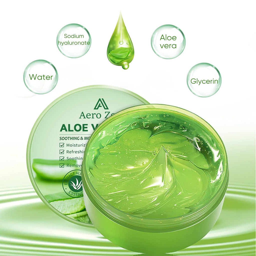 Aero Zen Organic Aloe Vera Gel – 98% Pure, 10oz for Face, Body & Hair