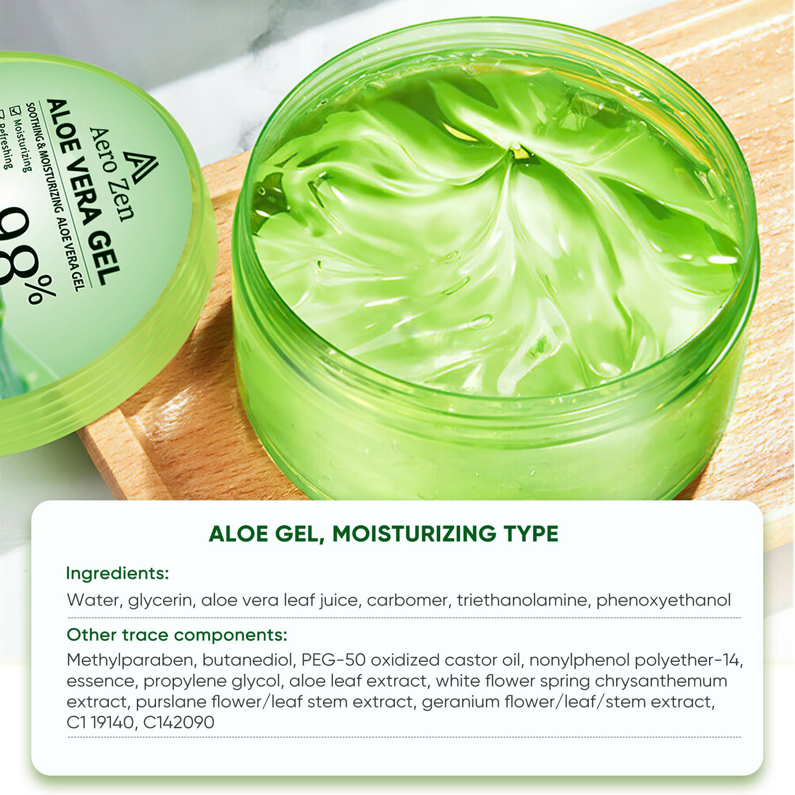 Aero Zen Organic Aloe Vera Gel – 98% Pure, 10oz for Face, Body & Hair