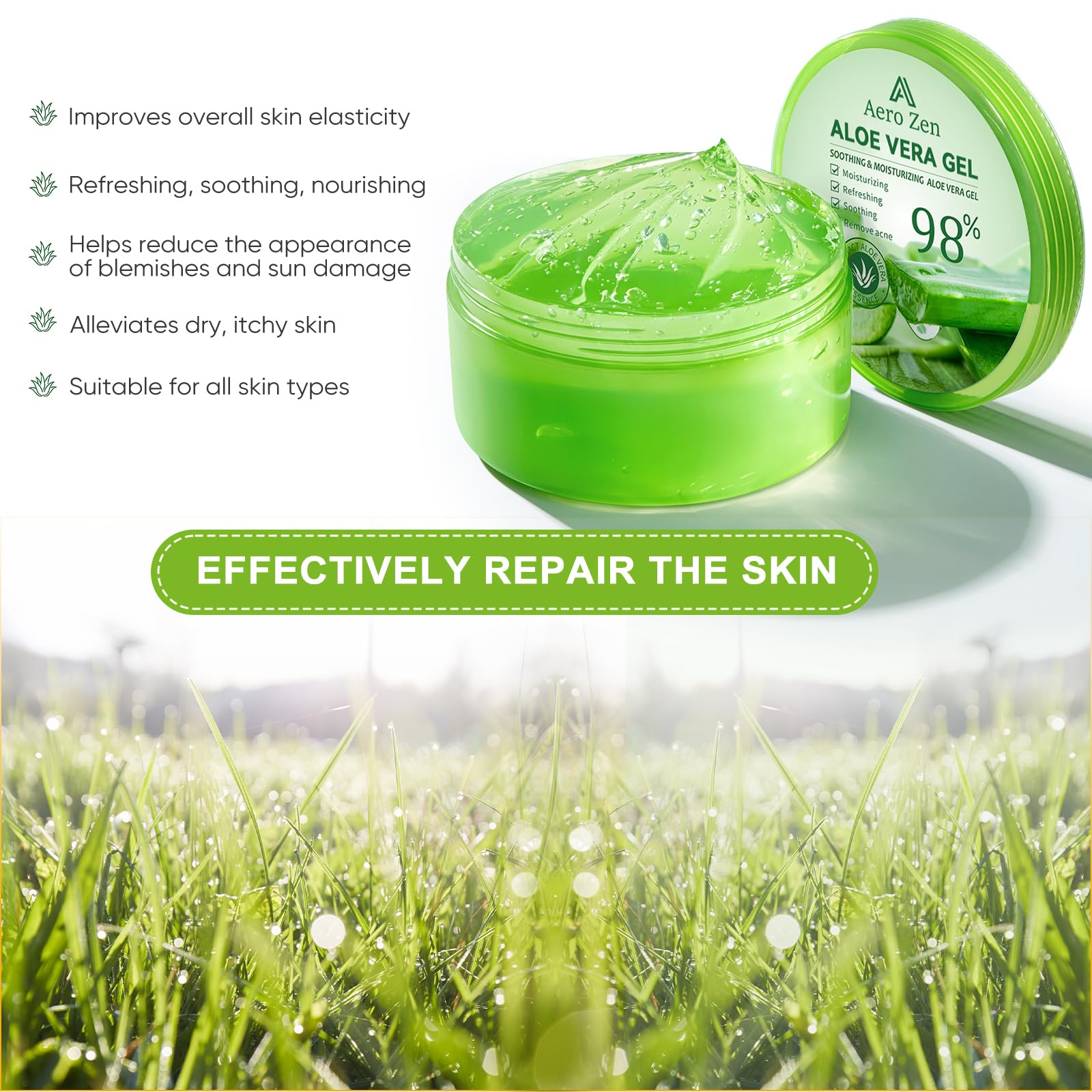 Aero Zen 3-Pack Pure Aloe Vera Gel – 98% Aloe for Face, Body & Hair (30oz)