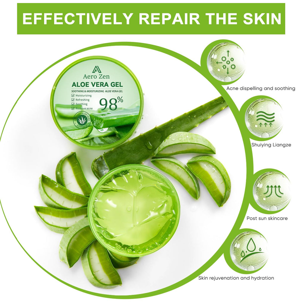 Aero Zen 3-Pack Pure Aloe Vera Gel – 98% Aloe for Face, Body & Hair (30oz)