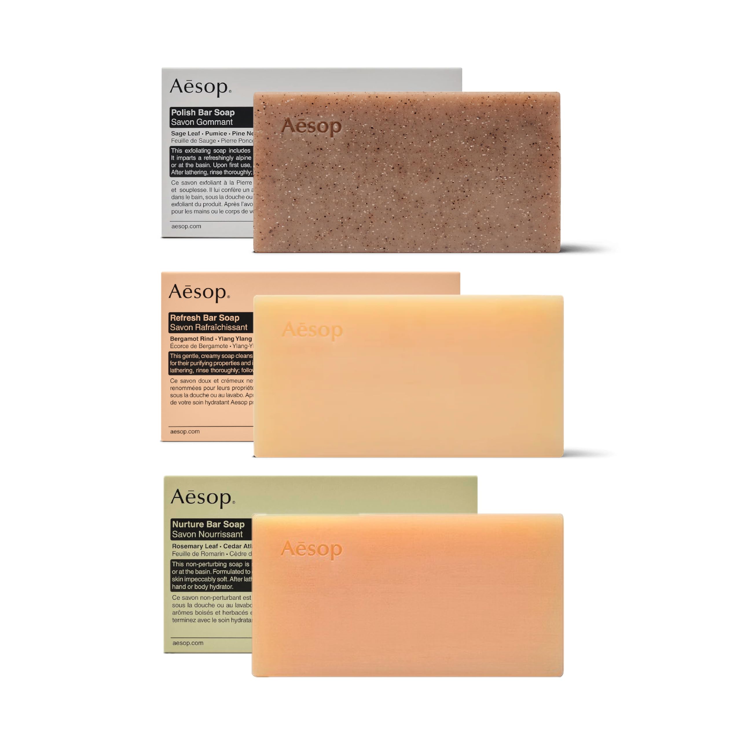 Aesop Bar Soap Trio – Cleanse, Exfoliate & Nourish (5.2 oz x3) | All Skin Types