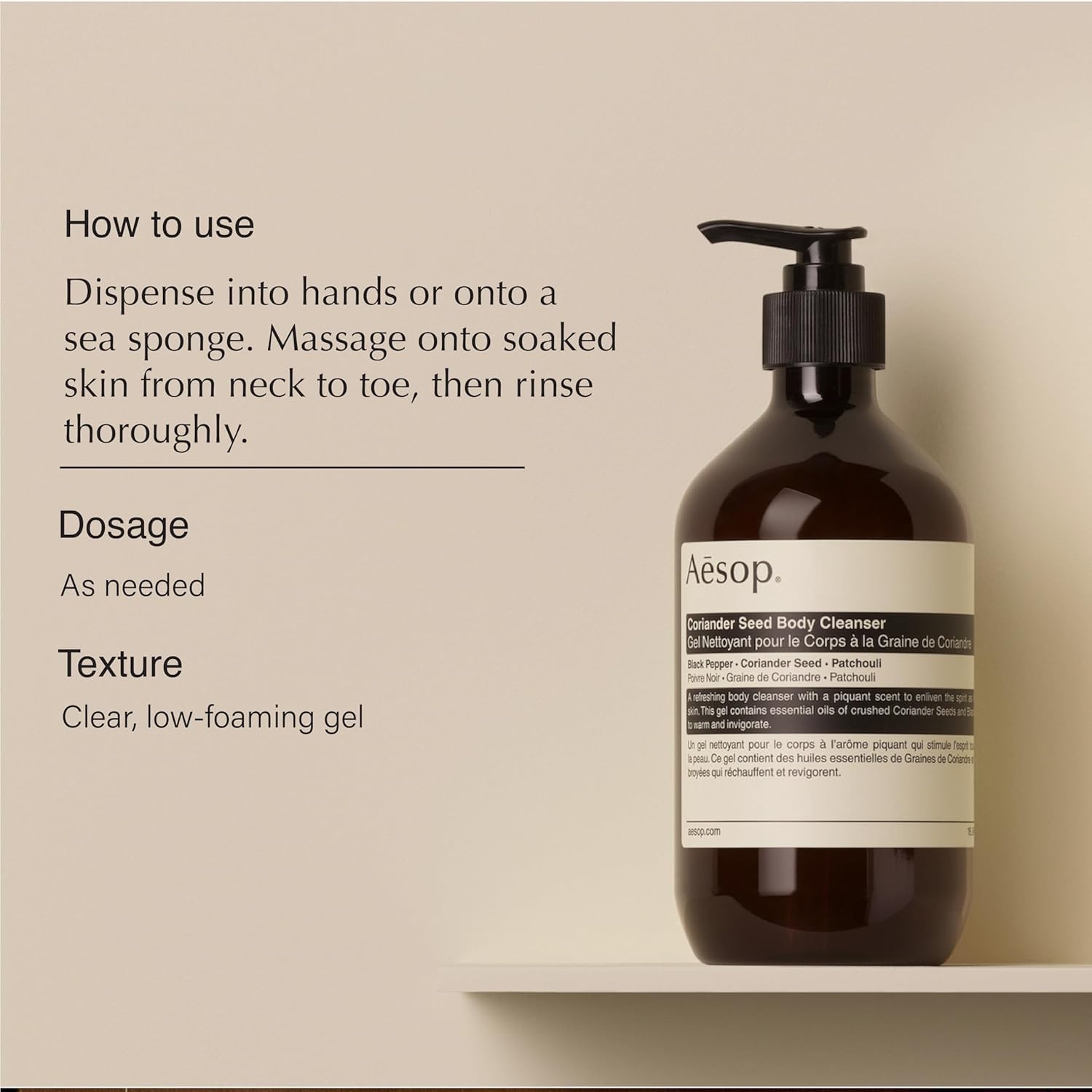 Aesop Coriander Seed Body Cleanser | Warm, Spicy Botanical Cleanser (500 mL / 16.9 oz)