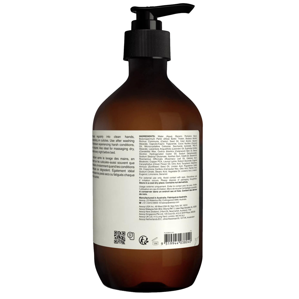 Aesop Eleos Aromatique Hand Balm | Hydrating Balm For Dry Hands | 16.9 oz / 500 mL