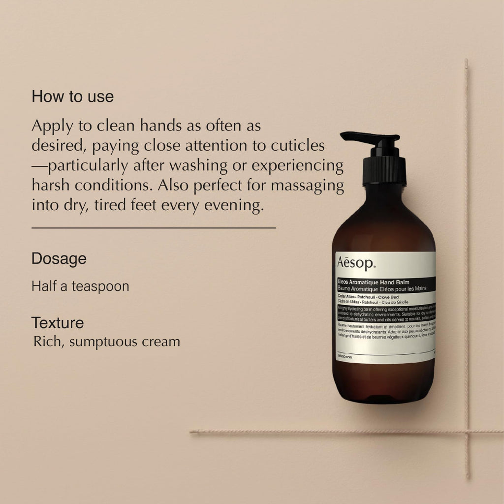Aesop Eleos Aromatique Hand Balm | Hydrating Balm For Dry Hands | 16.9 oz / 500 mL