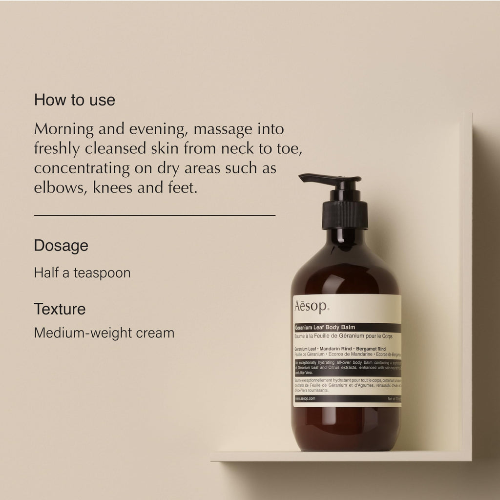 Aesop Geranium Leaf Body Balm | Soothing Hydration with Geranium Leaf, Mandarin Rind & Bergamot Rind | Green Citrus Scent | 500 mL