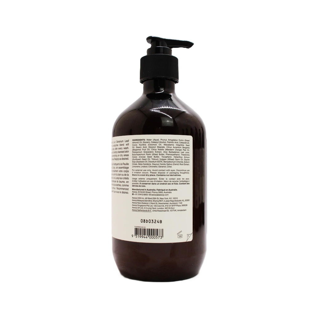 Aesop Geranium Leaf Body Balm | Soothing Hydration with Geranium Leaf, Mandarin Rind & Bergamot Rind | Green Citrus Scent | 500 mL