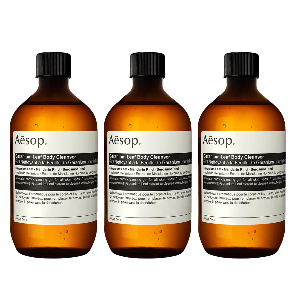Aesop Geranium Leaf Body Cleanser Refill | Invigorating Gel | Green & Citrus | 16.9 fl oz x3
