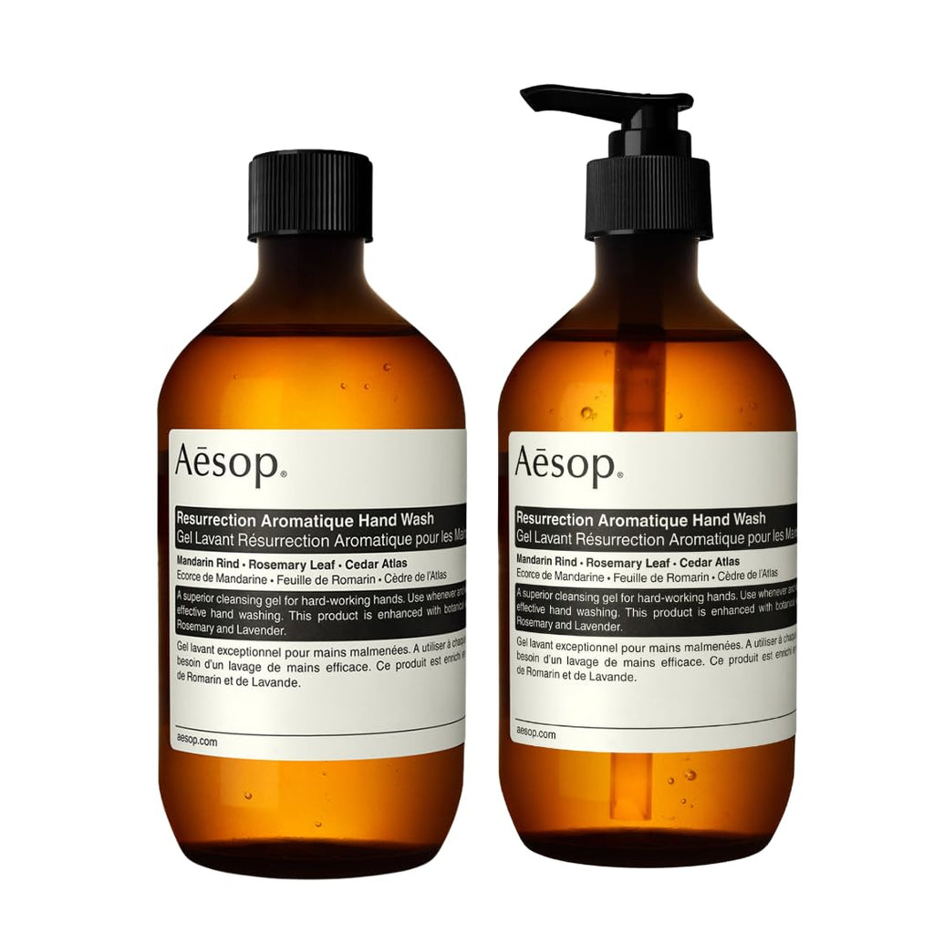 Aesop Resurrection Aromatique Hand Wash & Refill — Gentle Non-Drying Gel with Orange, Rosemary & Lavender Oils | 16.9oz x2